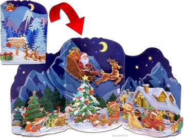 Bijzondere 3D kerstkaart drieluik met kerstman & rendier, Diversen, Verzenden, Nieuw