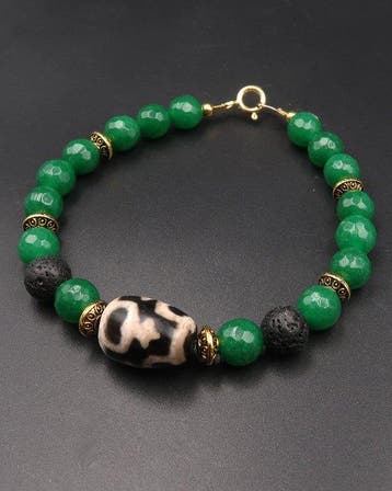 Smaragd, lavasteen - Armband Nectar Dzi - Fortuin en