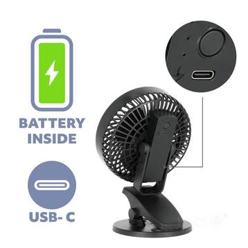 Bureauventilator met Clip - Viento Clip Zwart - USB-oplaa..., Ophalen of Verzenden, Nieuw