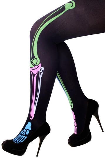 KIMU® Zwarte Skelet Panty UV Neon XS-S-M Botten Regenboog Da, Ophalen of Verzenden, Nieuw, Maat 36 (S), Carnaval