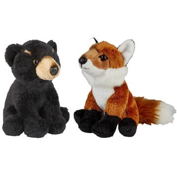 Bosdieren knuffels - pluche vos en zwarte beer - 15 cm, Verzenden, Nieuw