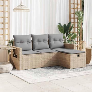 vidaXL 4-delige Loungeset met kussens poly rattan beige, Verzenden, Nieuw, Loungeset