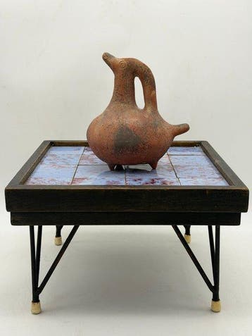 Bijzettafel - Eik - Mid-Century Tegeltafel met Geglazuurde