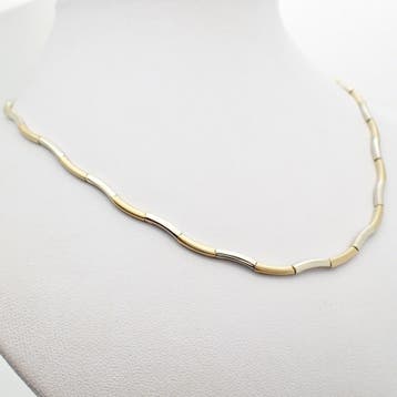 Bicolor gouden staafjes collier (Ketting), Ophalen of Verzenden, Gebruikt, Overige kleuren, Goud