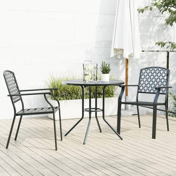 vidaXL 3-delige Tuinset stapelbaar gepoedercoat staal, 2 zitplaatsen, Verzenden, Nieuw, Rvs