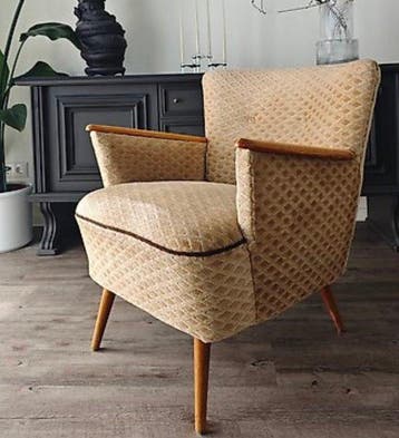 Lounge stoel - Textiel, Hout - Vintage cocktailfauteuil