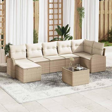 vidaXL Bankstel met kussen met opslag 8 pcs Beige poly, Verzenden, Nieuw, Rotan, 8 zitplaatsen