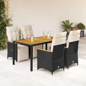 vidaXL 5-delige Bistroset met kussens poly rattan zwart, Tuin en Terras, Verzenden, Nieuw, 4 zitplaatsen