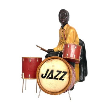 Groot houten beeld van Jazz Drummer, Antiek en Kunst, Antiek | Overige Antiek, Ophalen of Verzenden