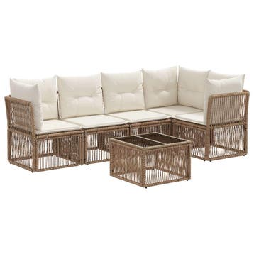 vidaXL Tuinbankenset 6 pcs Beige poly rattan, Tuin en Terras, Verzenden, Nieuw, 6 zitplaatsen