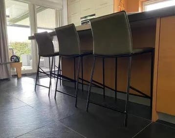 Set van 3 leren barstoelen - groen leer, Ophalen of Verzenden, Nieuw, Leer