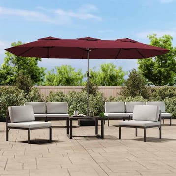 vidaXL Parasol dubbel dak met LED 449x265 cm bordeauxrood, Verzenden, Nieuw, Meer dan 4 meter