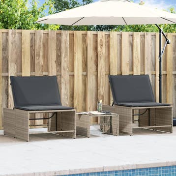 vidaXL Ligstoelen 2 st met tafel lichtgrijs poly rattan, Verzenden, Nieuw