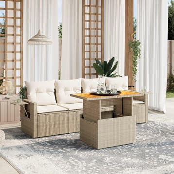 vidaXL 5-delige Loungeset met kussens poly rattan beige, Verzenden, Nieuw, Loungeset