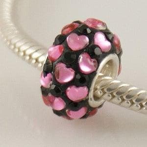 1 x Kraal met roze hartjes Swarovski 12 x 8 mm – 925 Ster., Ophalen of Verzenden, Nieuw, Kraal