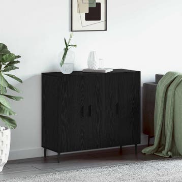 vidaXL Dressoir Zwart Eiken 90 x 34 x 80 cm Bewerkt hout, Verzenden, Nieuw, Overige houtsoorten, Minder dan 50 cm