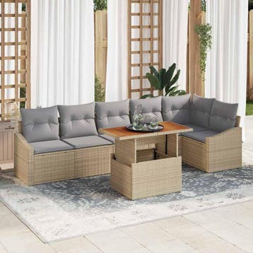 vidaXL Tuin Sofa Set 7 st Beige Poly riet, Verzenden, Nieuw, Rotan, 7 zitplaatsen