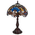 Tiffany tafellamp – Blauw &amp; Amber Patroon – Ø 30 × H 46,5, Verzenden, Nieuw