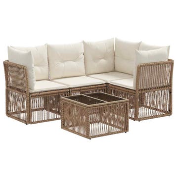 vidaXL Tuinbankenset 5 pcs Beige poly rattan, Verzenden, Nieuw, 5 zitplaatsen