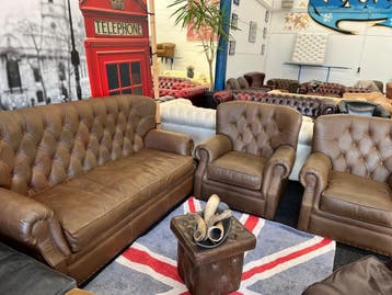 Chesterfield Maarssen Bruin Leer Chesterfield Bankstel 3-1-1, Ophalen, Zo goed als nieuw, Leer, Chesterfield