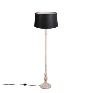 Landelijke vloerlamp grijs met zwarte linnen kap - Classico, Huis en Inrichting, Lampen | Vloerlampen, Verzenden, Nieuw, Hout