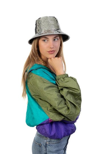 KIMU® Buckethat Discobal Hoed Spiegeltjes Hoedje Disco Visse, Ophalen of Verzenden, Nieuw, Feestartikel, Carnaval