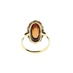 Gouden ring gezet met synthetische oranje/rode saffier, Sieraden, Tassen en Uiterlijk, Ringen, Gebruikt, Overige kleuren, Ophalen of Verzenden