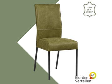 Leren eetkamerstoel Real - Kenia Olive (olijf) - Poten, Overige kleuren, Nieuw, Ophalen of Verzenden, Eén