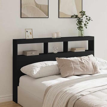 vidaXL Hoofdbordkast met LED-verlichting 160x17x102 cm zwart, Verzenden, Nieuw, Zwart, Hout