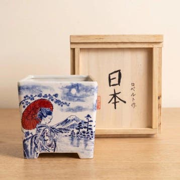 Geisha keramische bonsaipot, handgeschilderd, met Kiribako.