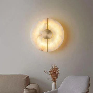 Marmeren LED wandlamp rond albast goud koper, Huis en Inrichting, Lampen | Wandlampen, Verzenden, Nieuw