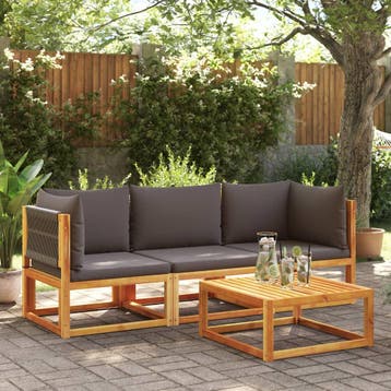 vidaXL 3-delige tuinbankset met kussens acaciahout & touw, Verzenden, Nieuw, Hardhout