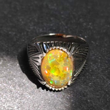Signetring van zilver 925 met opaal Stayish honeycomb
