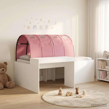 vidaXL Bed met Tunnel 3 st Wit en Roze Bewerkt hout, Verzenden, Nieuw, Bruin, Hout