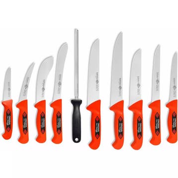Eikaso Solingen 10-delige Slagersmessenset – Rood Handvat., Ophalen of Verzenden, Nieuw, Kunststof