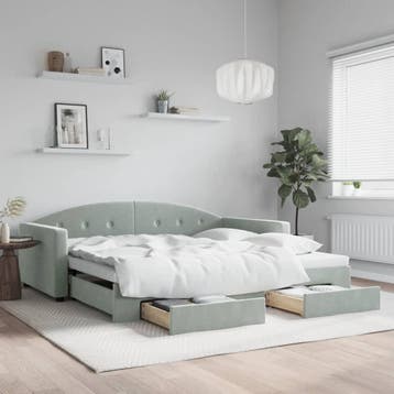 vidaXL Slaapbank onderschuifbed en lades 100x200 cm fluweel, Huis en Inrichting, Slaapkamer | Bedden, 100 cm, Eenpersoons, Verzenden