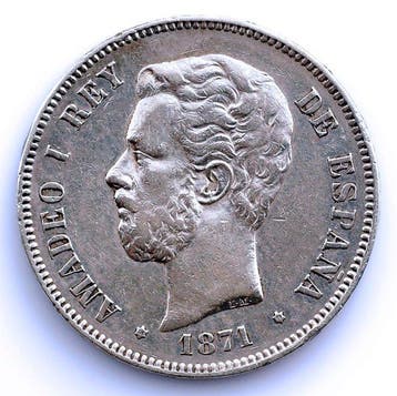 Spanje. Amadeo I. 5 Pesetas 1871*18-74 DEM (Zonder