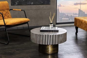 Bone Inlay Salontafel HARMONY NATURE 60cm Rond Zwart Wit, Huis en Inrichting, Tafels | Salontafels, Ophalen of Verzenden, Nieuw