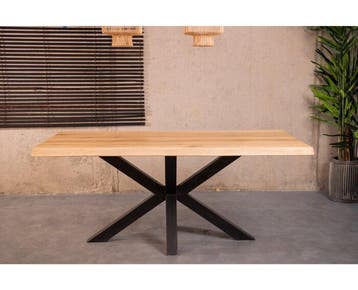 Boomstamtafel eiken MALMO met spinpoot - 220x100 |, Huis en Inrichting, Tafels | Eettafels, Ophalen of Verzenden, Nieuw