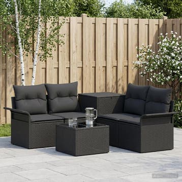 vidaXL Bankstel 6 st 4-Aantal zitplaatsen Zwart Poly Rattan, Verzenden, Nieuw, Rotan, 6 zitplaatsen