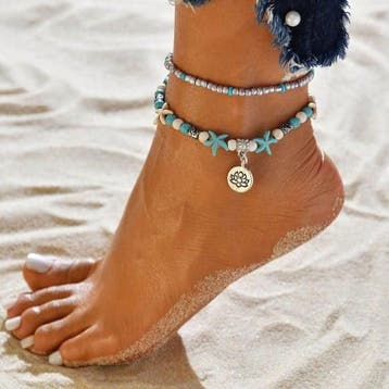 Armband/enkelbandje met lotus bloem 21-26cm Turquoise how..., Ophalen of Verzenden, Nieuw, Overige typen