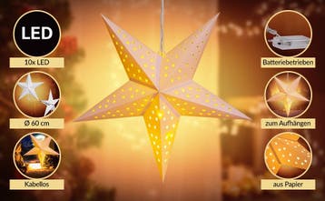 Kerstster Papier LED Crème Ø60cm 5 Punten Sterretjes, Diversen, Kerst, Verzenden, Nieuw