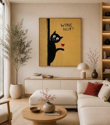 Tetiana Zaitseva - Acrylic Painting XL Wine not? Cat no