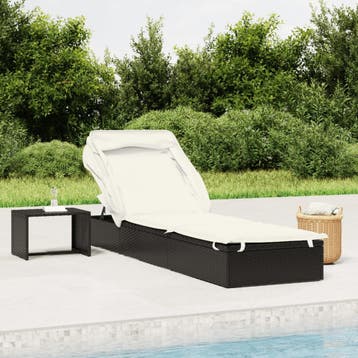 vidaXL Ligbed met inklapbaar dak 213x63x97 cm poly rattan, Verzenden, Nieuw