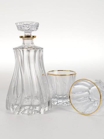 Fles (3) - 24 kt goud - Crystal-drinkset