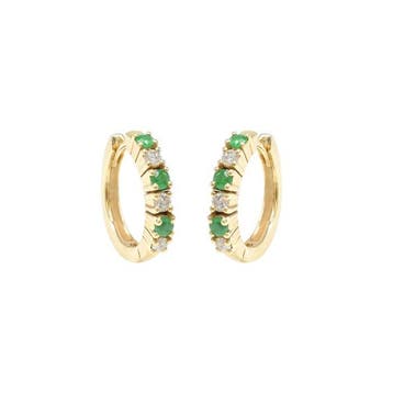 Hoepel oorbellen - 14 karaat Geel goud - 0.38ct. tw. Smaragd
