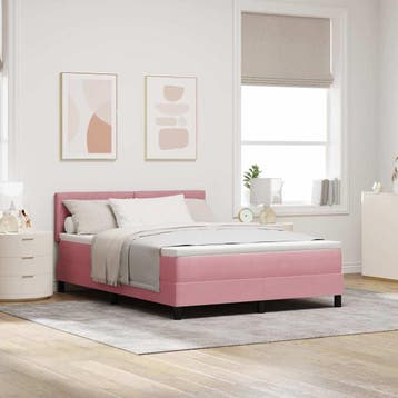 vidaXL LED Box Spring Bed met matras met LED Roze 140 x 190, Verzenden, Nieuw, Tweepersoons, Stof