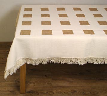 Tafelkleed Tibet crème + blokken -div. afmetingen en kleuren, Ophalen of Verzenden, Nieuw, Rechthoek, Binnen