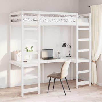 vidaXL Hoogslaper bedframe Wit 90 x 190 cm Massief, Eenpersoons, Verzenden, Wit, Nieuw