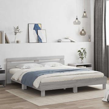 vidaXL Bedframe met hoofdeinde bewerkt hout grijs sonoma, Verzenden, Overige maten, 200 cm, Grijs